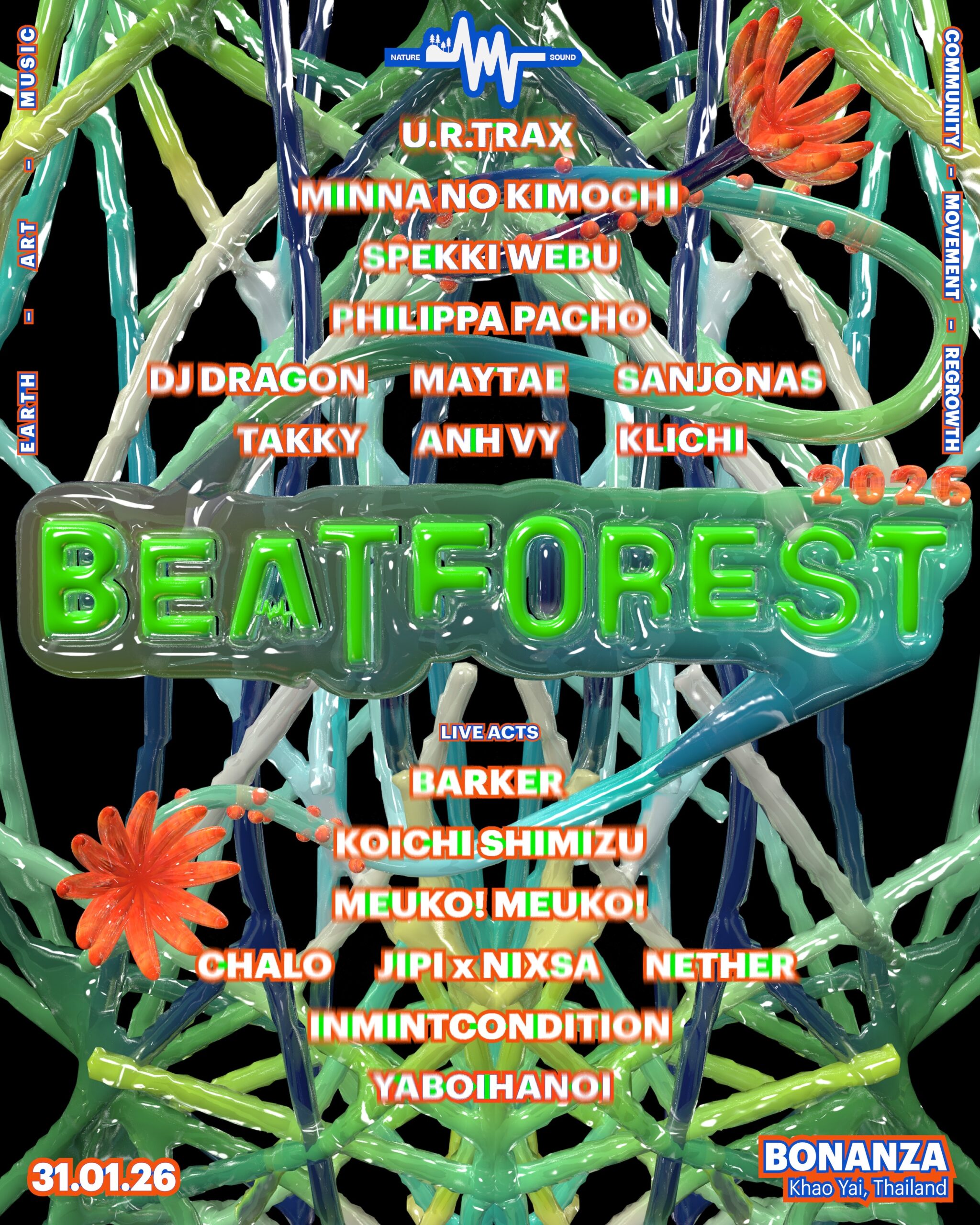 BEATFOREST 2026 ประกาศ Lineup นำโดย BEATFOREST 2026 ประกาศไลน์อัปศิลปิน เจอกัน 31 ม.ค. 2026 ณ Bonanza เขาใหญ่