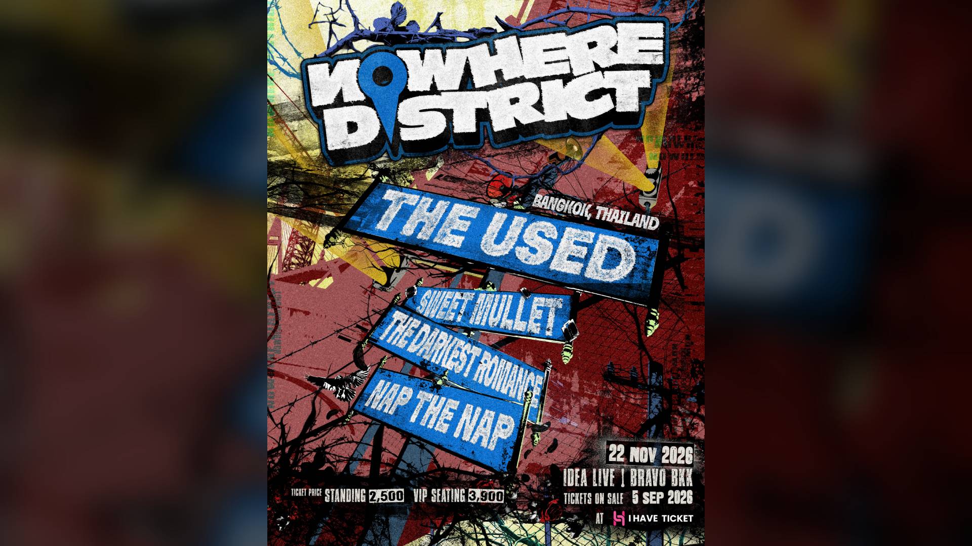 NOWHERE DISTRICT เทศกาลดนตรีน้องใหม่ เตรียมปักหมุดพื้นที่แห่งเสียงดนตรี พร้อม MAKE EMO GREAT AGAIN! กับ The Used, Sweet Mullet, The Darkest Romance และ NAP THE NAP เจอกัน 22 พ.ย. นี้