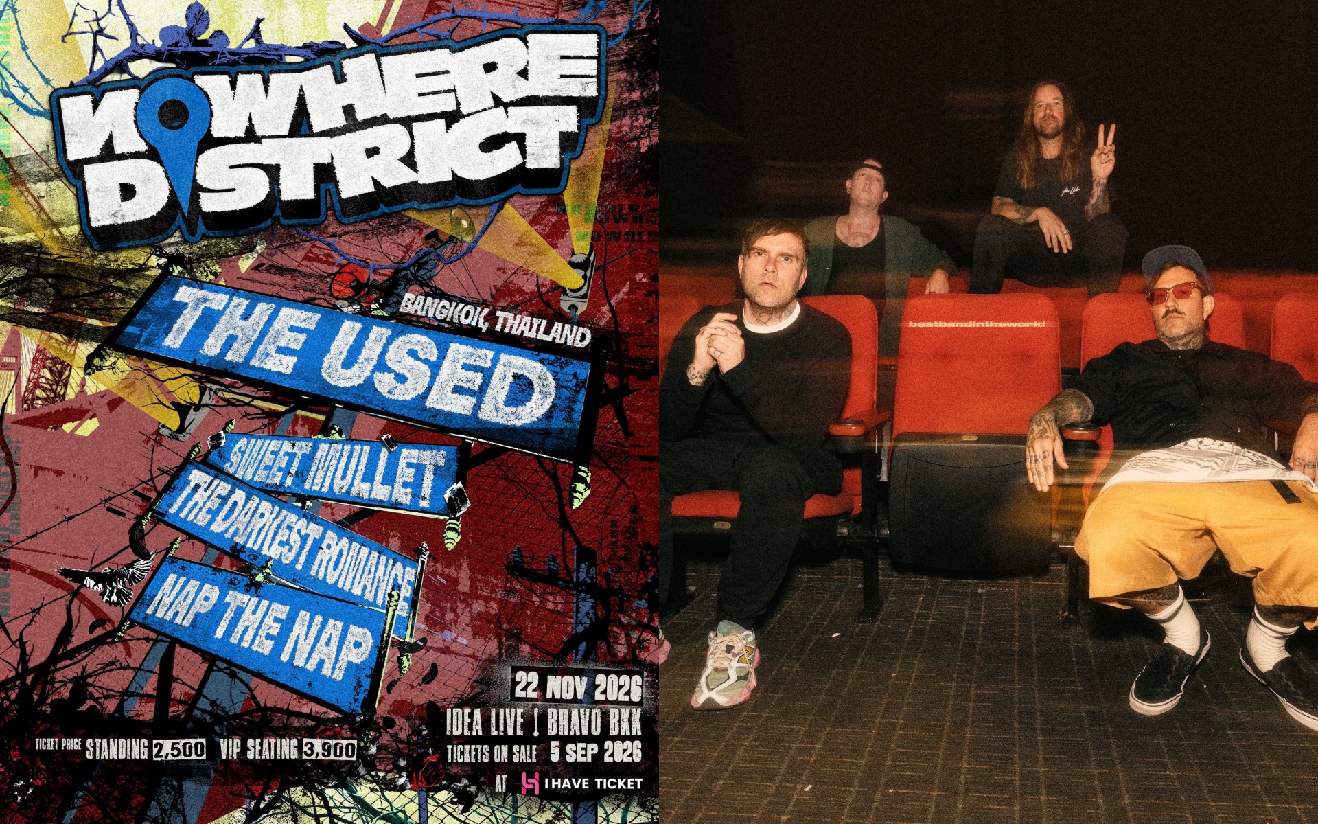 The Used เยือนไทยในรอบ 10 ปี ลุยเทศกาลดนตรี NOWHERE DISTRICT พร้อม Sweet Mullet, The Darkest Romance, NAP THE NAP 22 พ.ย. นี้ 